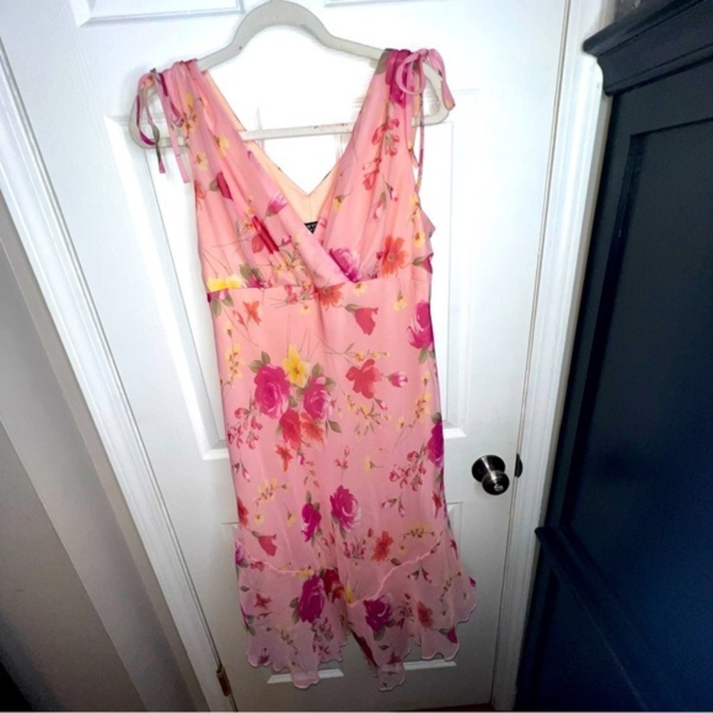 New York & Company Women’s 16 Pink Floral Sleeveless Midi Dress XL 90s Fairy